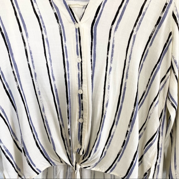 ⭐️ Blue Rain Tie Button Down Striped Medium Blouse - Picture 3 of 11